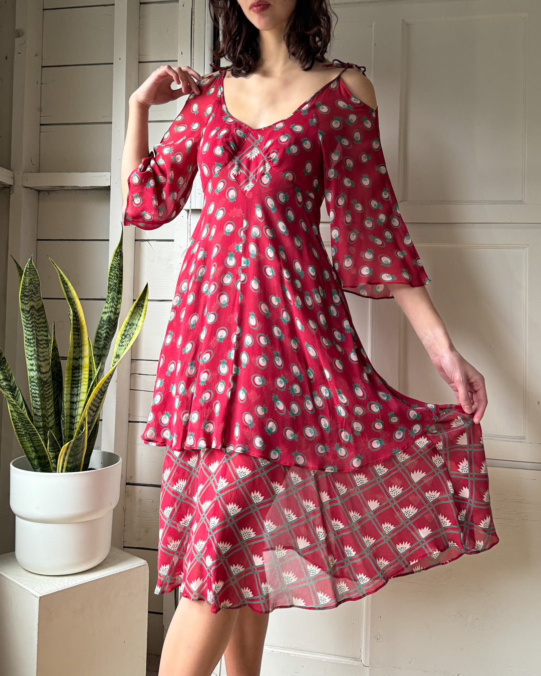 70s Ossie Clark Crepe Dress | S