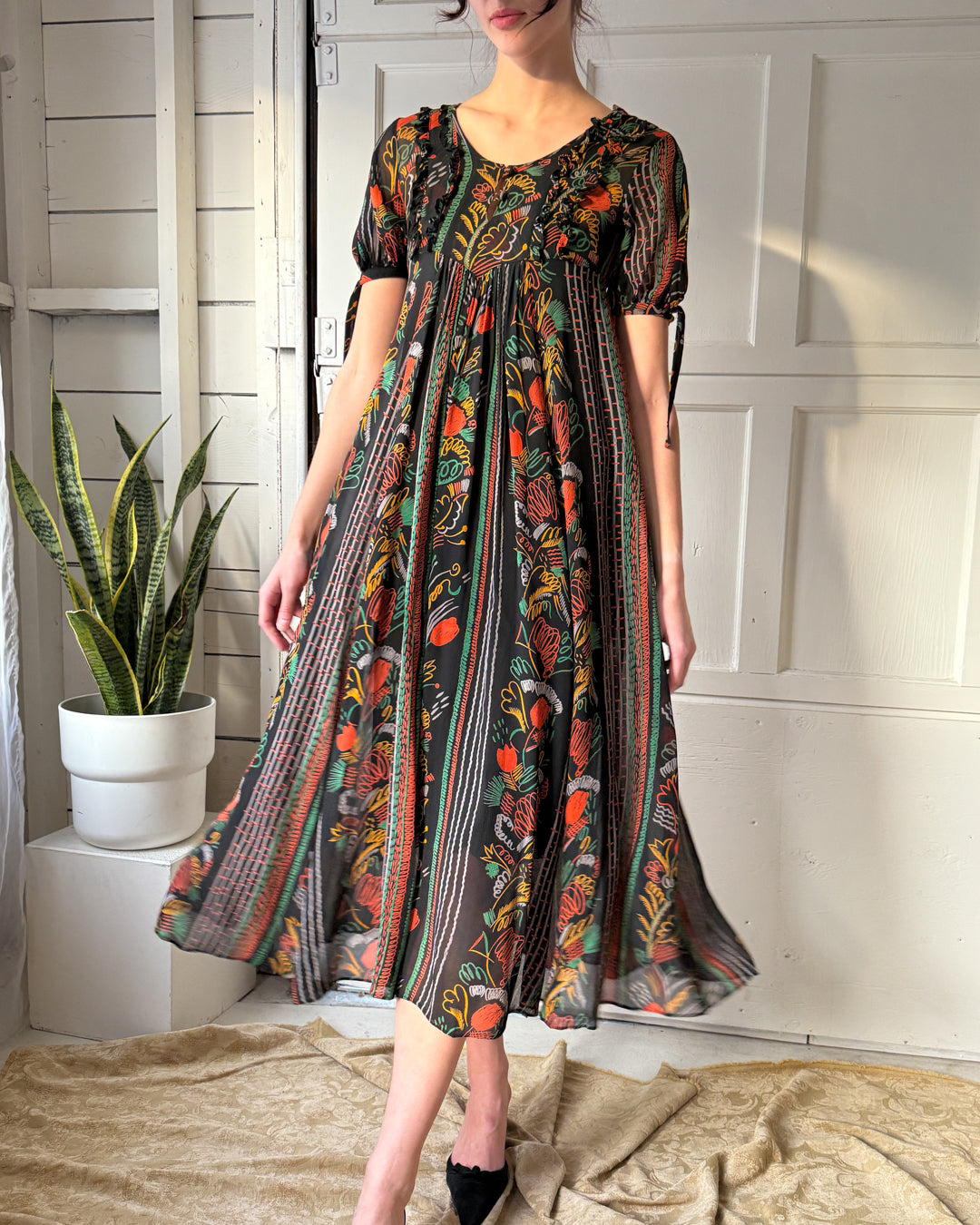 70s Ossie Clark Crepe Dress | S