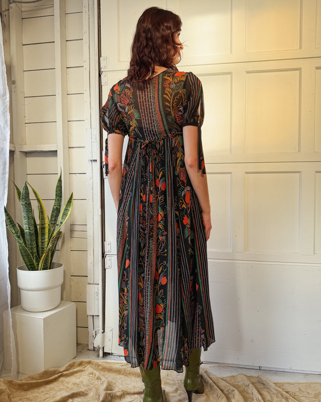 ossie clark black dress Ossie Clark Vintage Black Plunging Moss Crepe Empire Waist Dress Amarcord Vintage Fashion