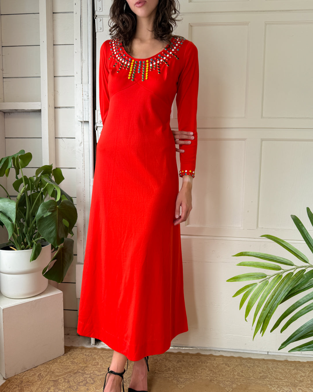 70s Studded Maxi Dress | M 70s Studded Maxi Dress | M