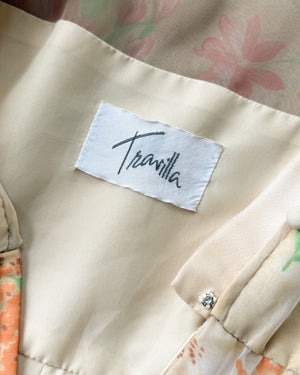 70s Travilla Floral Silk Dress | S