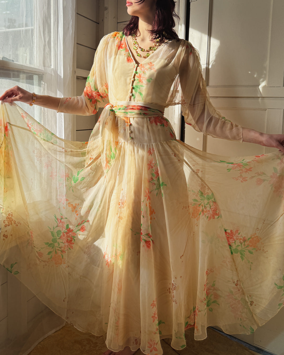 silk floral dress 70s Travilla Men's Reeve Run-Off Venetian skimming silhouette mens_essential Color:Russet
