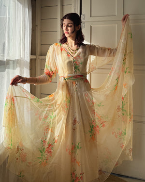 70s Travilla Floral Silk Dress | S
