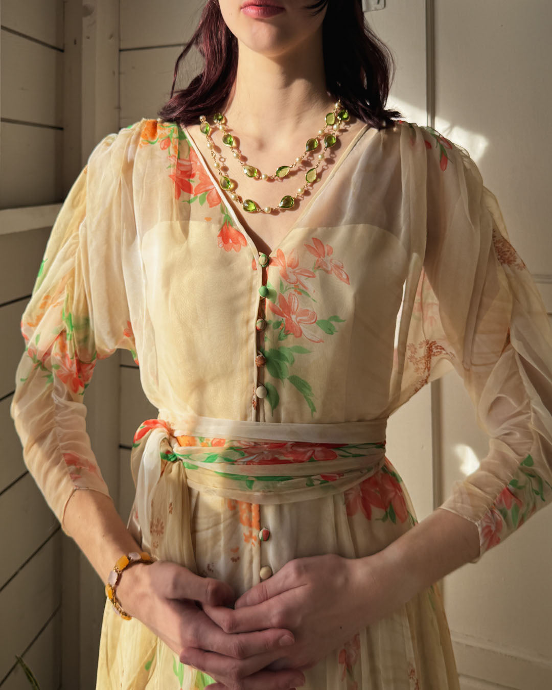 70s Travilla Floral Silk Dress