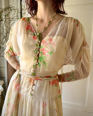 70s Travilla Floral Silk Dress | S