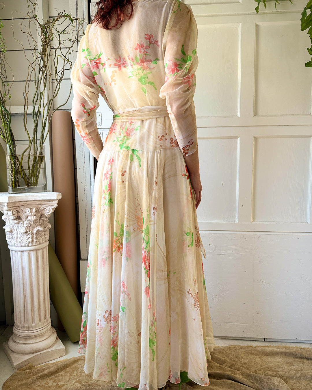 70s Travilla Floral Silk Dress | S