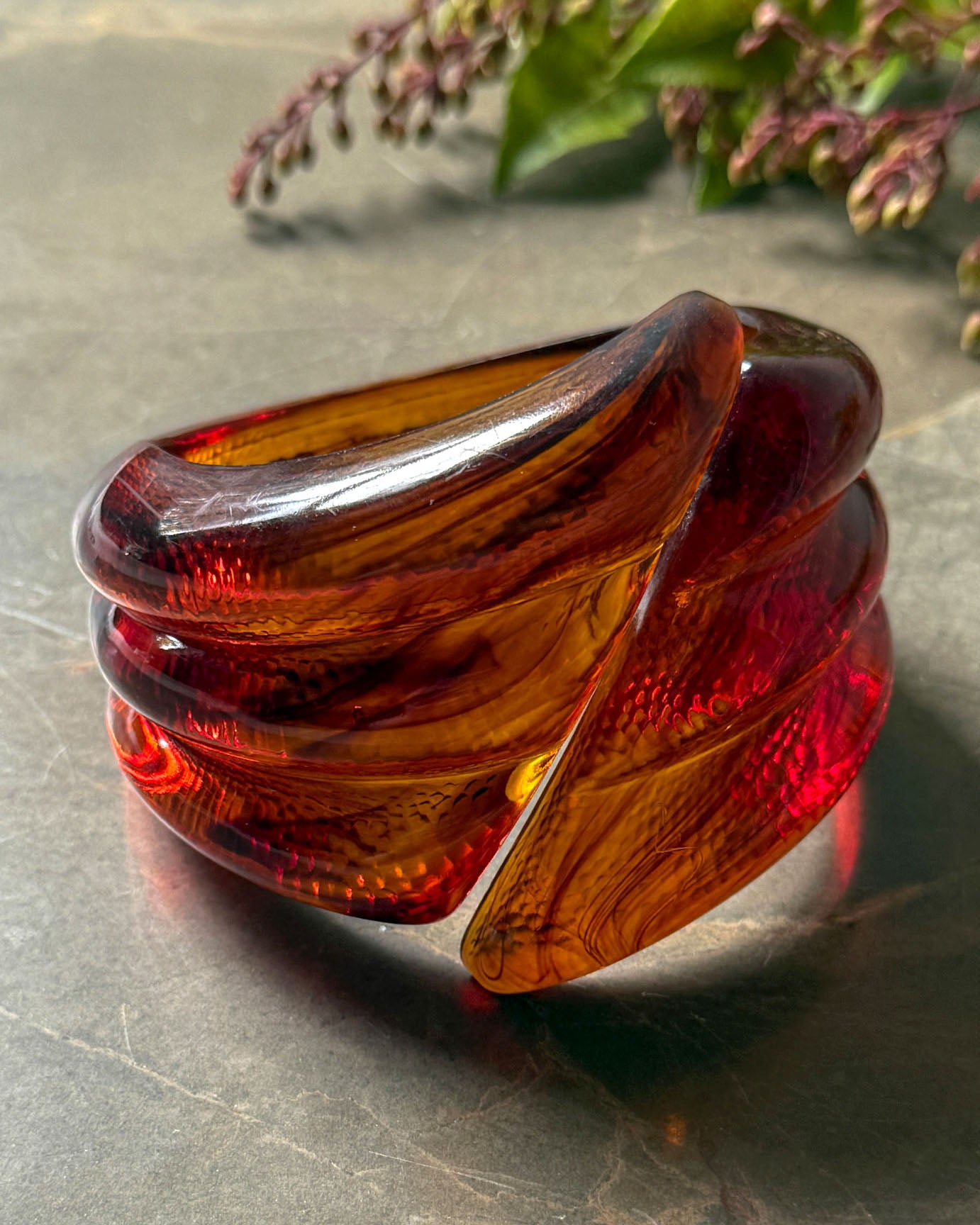 70s Amber Lucite Twist Bangle
