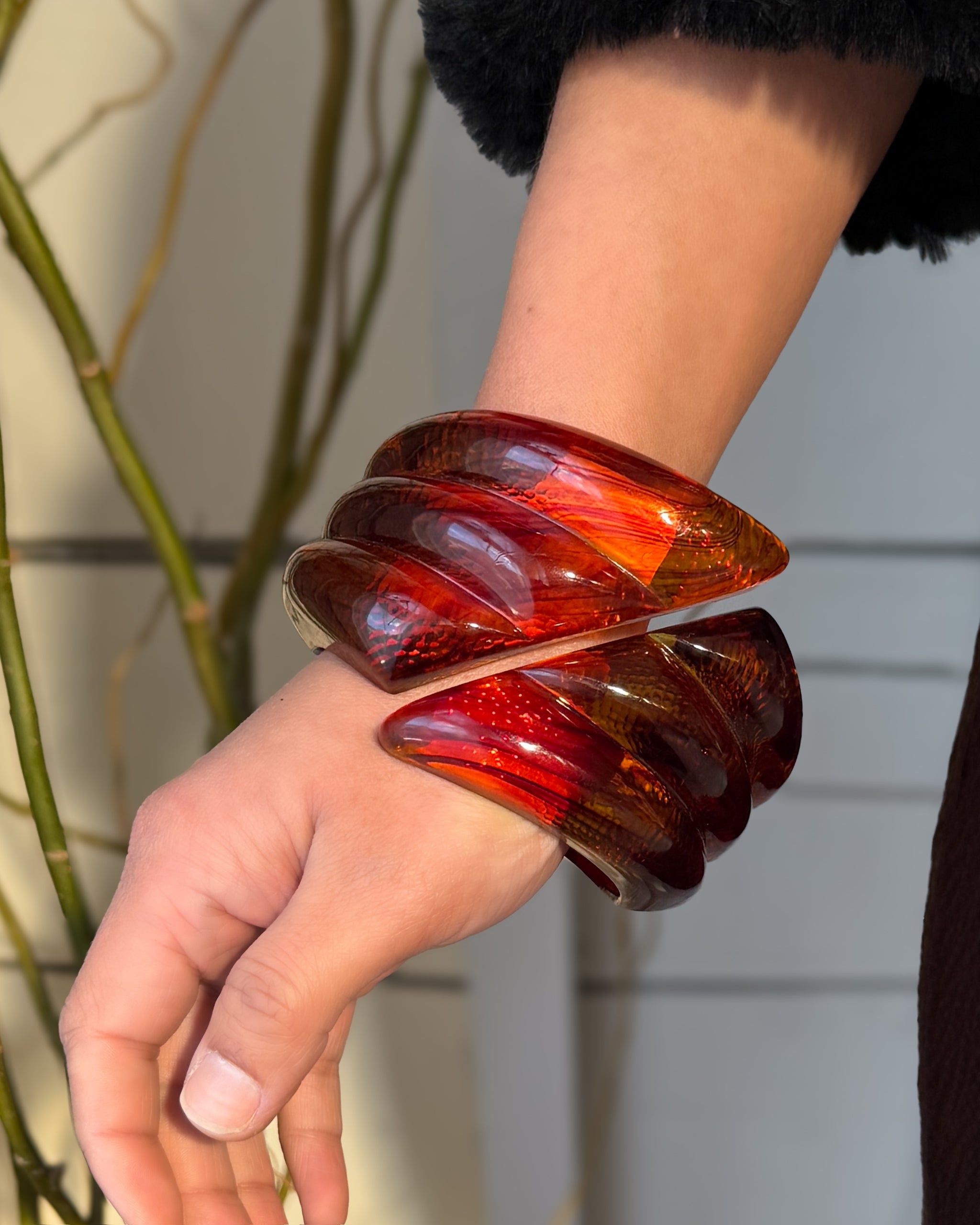 70s Amber Lucite Twist Bangle