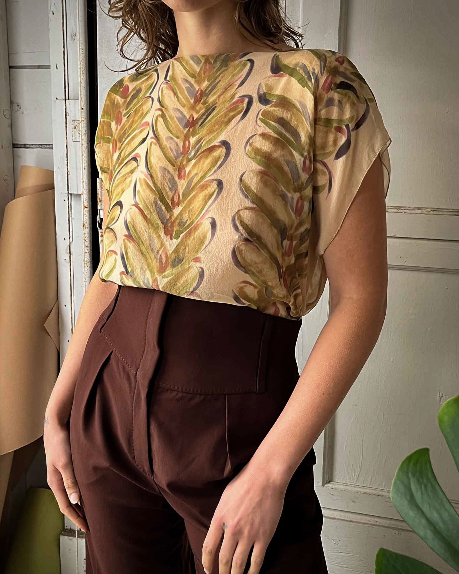 70s Hand Painted Silk Top | S-M