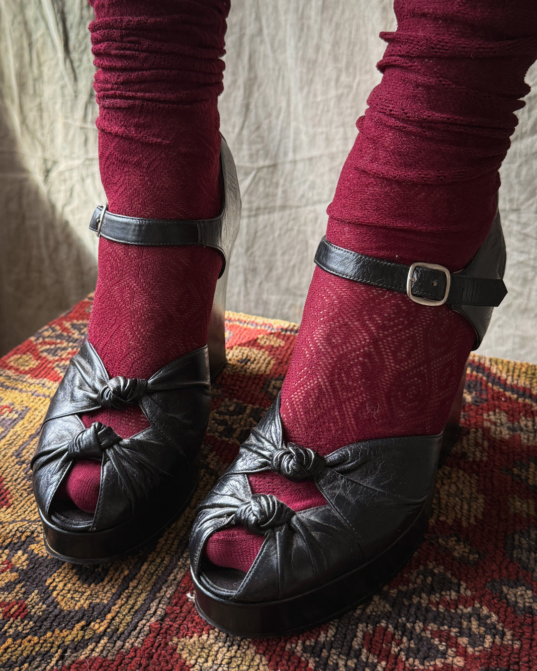 70s Black Leather Platforms | 10