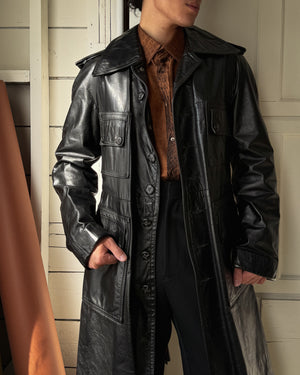 70s Black Leather Jacket | M