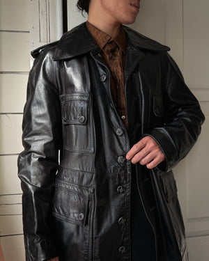 70s Black Leather Jacket | M