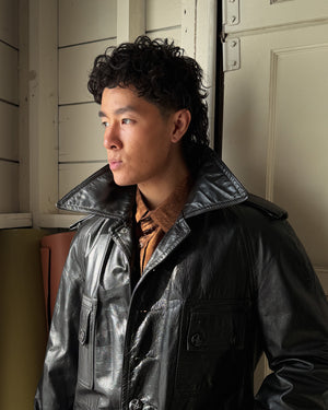 70s Black Leather Jacket | M