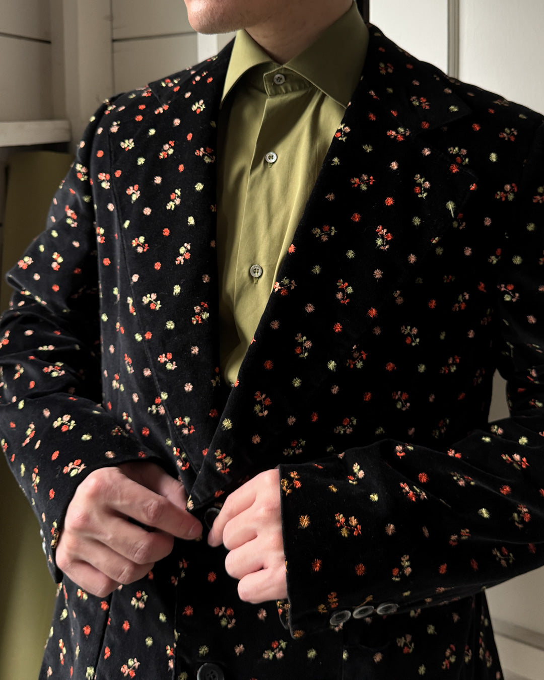 70s Floral Velvet Blazer | L