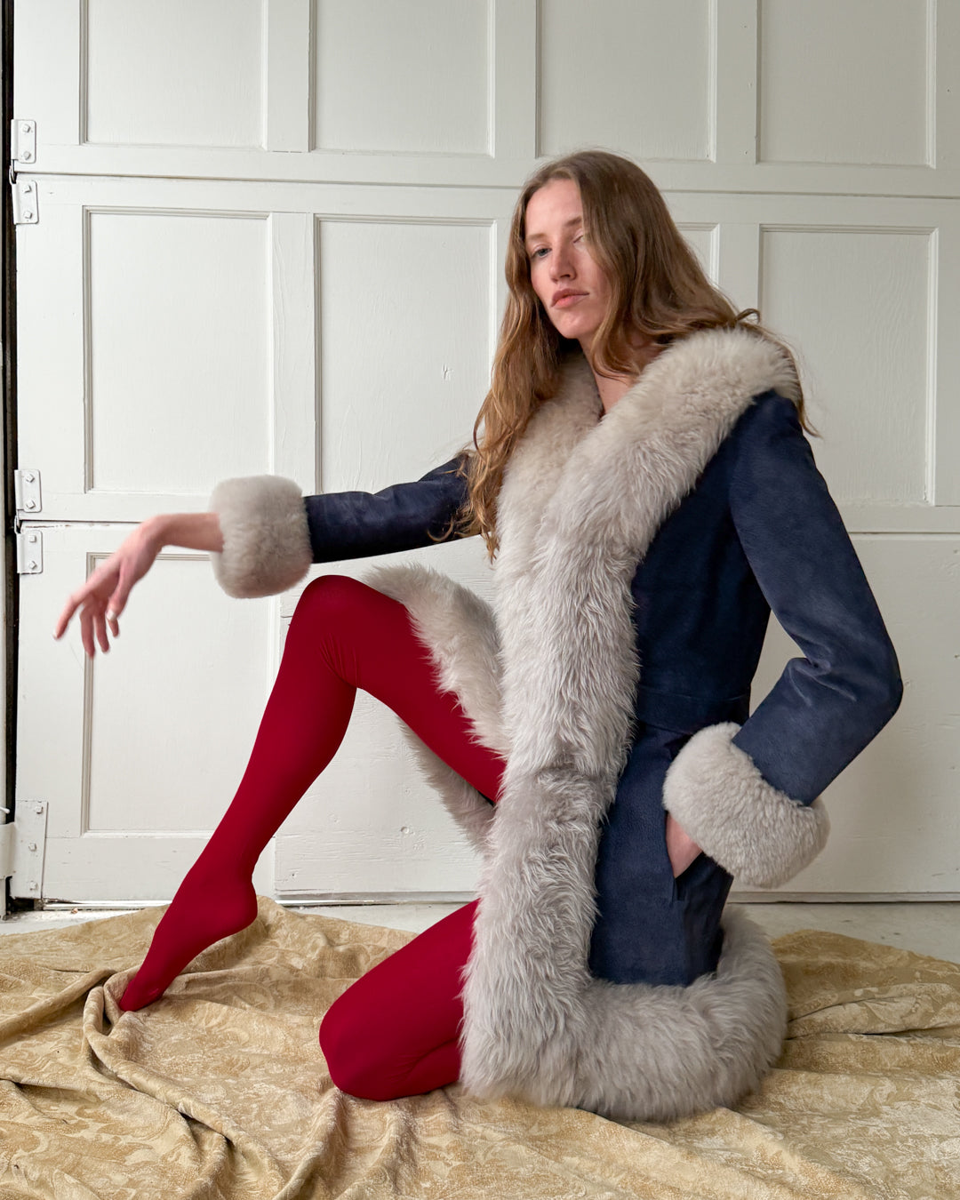 70s Blue Suede Fur Jacket | XS