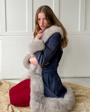 70s Blue Suede Fur Jacket | XS