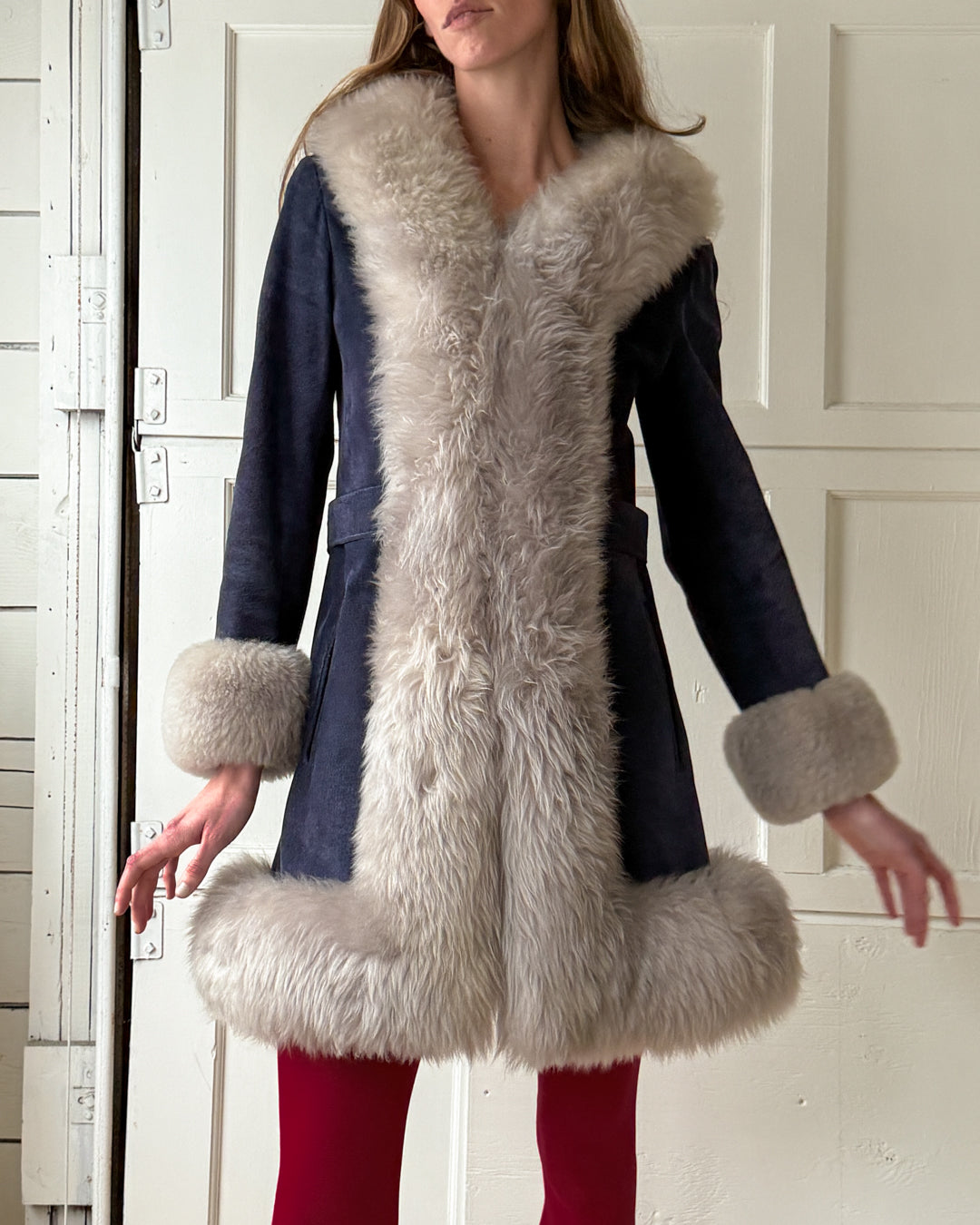 70s Blue Suede Fur Jacket | XS