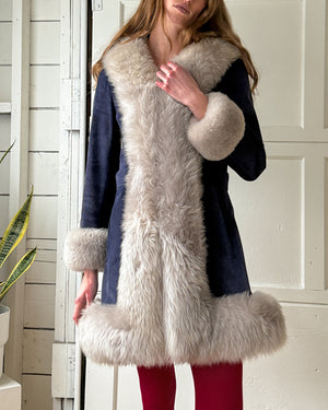 70s Blue Suede Fur Jacket | XS