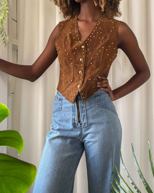 70s Studded Suede Vest | S