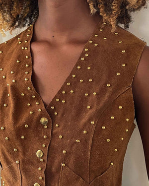 70s Studded Suede Vest | S