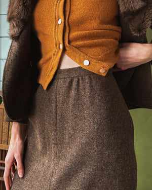 70s Fur Collar Wool Skirt Suit | M