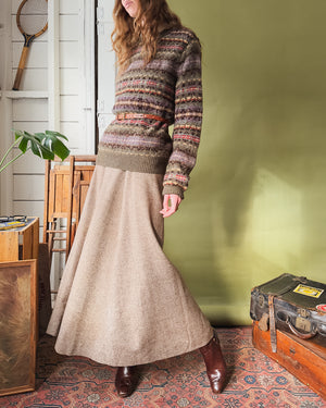 70s Herringbone Wool Skirt | S