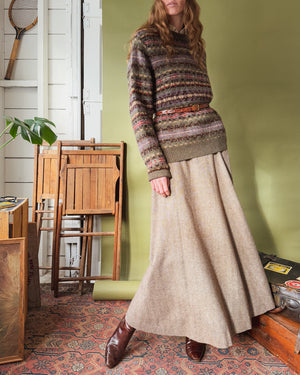 70s Herringbone Wool Skirt | S