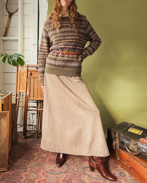 70s Herringbone Wool Skirt | S