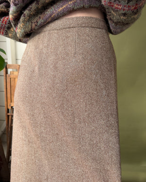 70s Herringbone Wool Skirt | S
