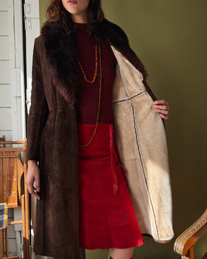 70s Belted Shearling Coat | S