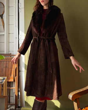 70s Belted Shearling Coat | S