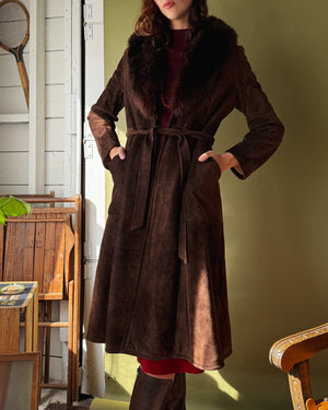 70s Belted Shearling Coat | S