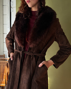 70s Belted Shearling Coat | S