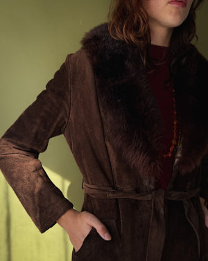 70s Belted Shearling Coat | S
