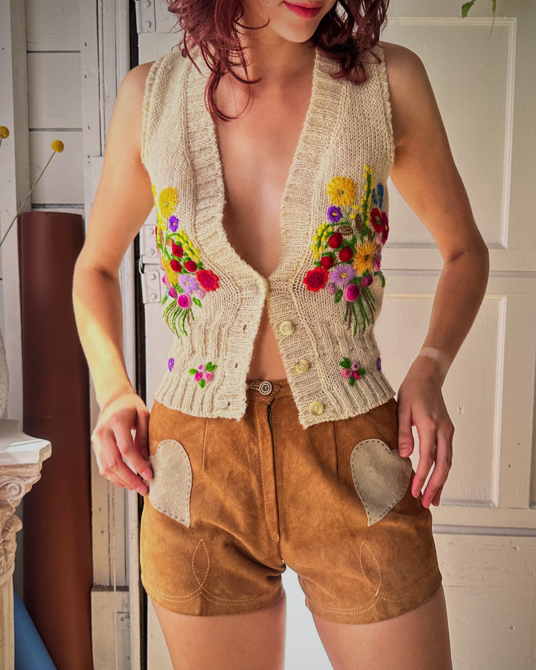 70s Suede Heart Shorts | S
