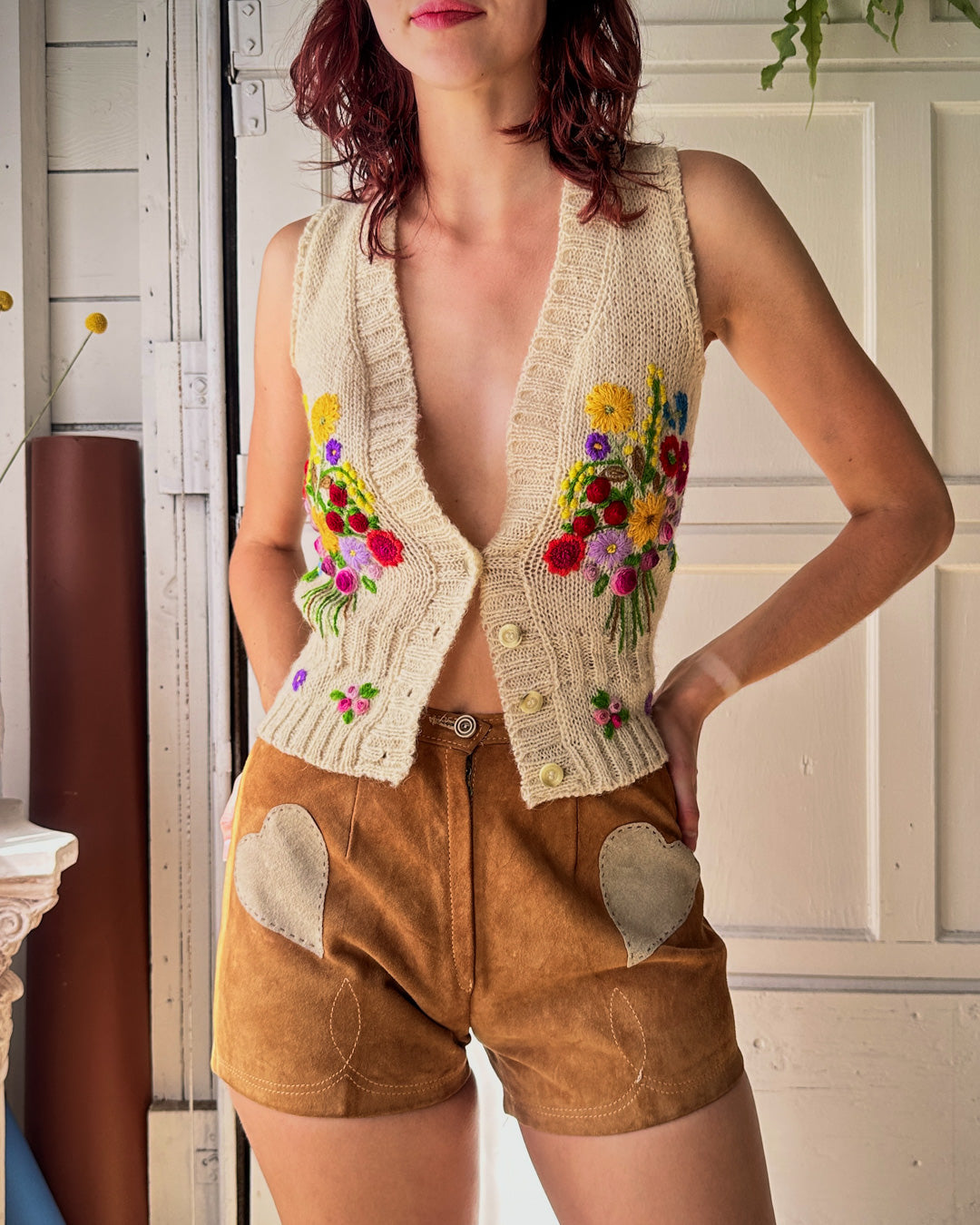 70s Suede Heart Shorts | S