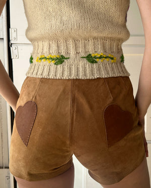 70s Suede Heart Shorts | S