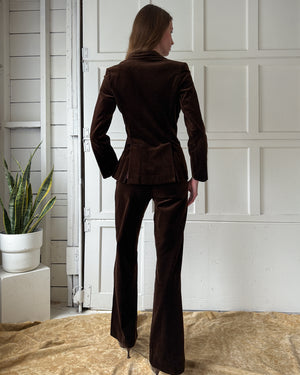 70s Chocolate Velvet Pant Suit | S