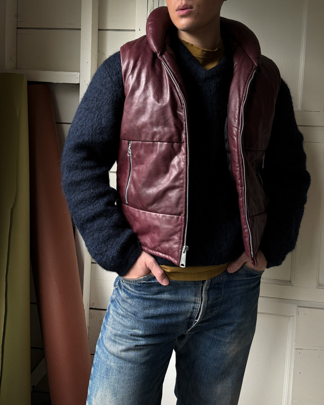 80s Padded Collar Leather Vest | S