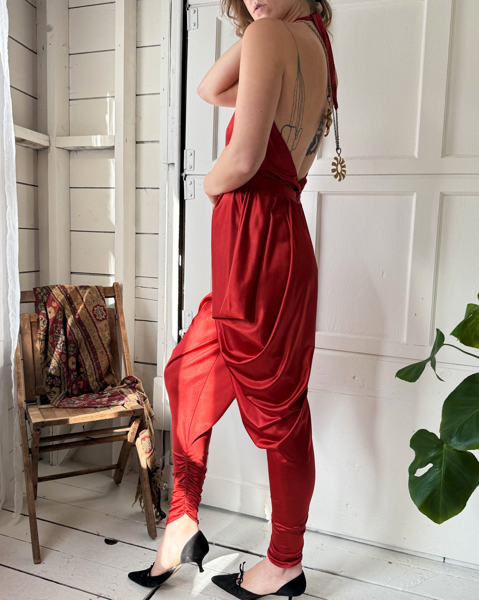 70s Slinky Halter Jumpsuit | S-M