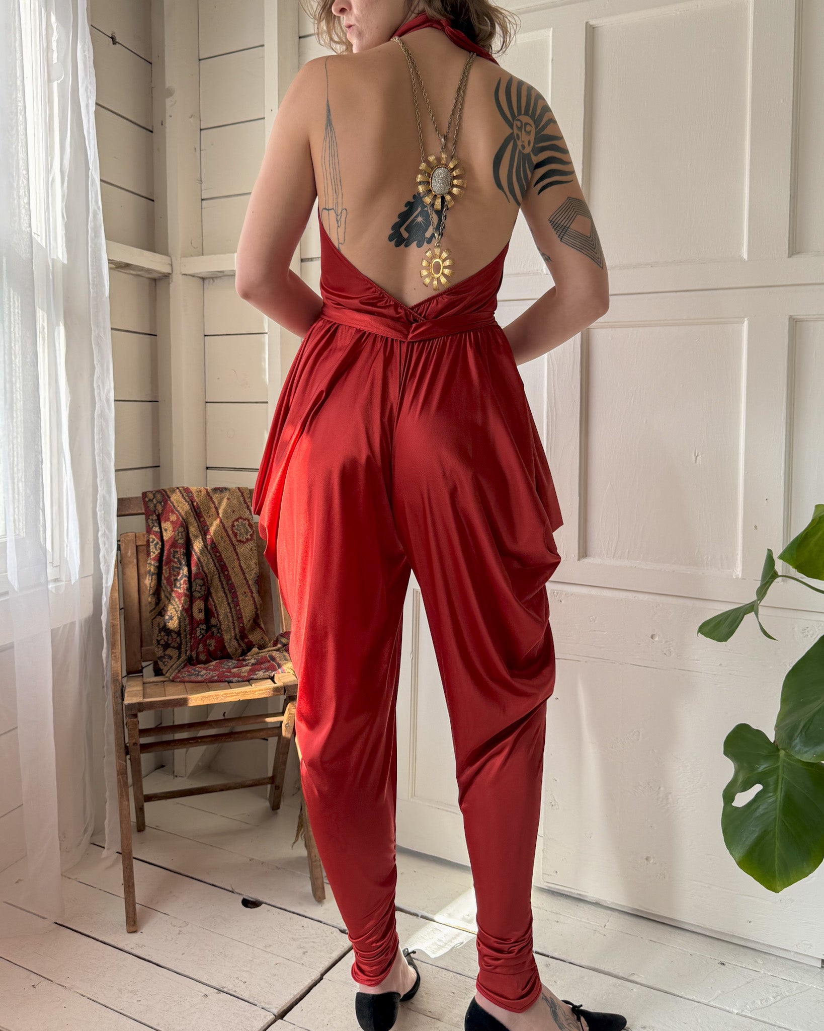 70s Slinky Halter Jumpsuit | S-M