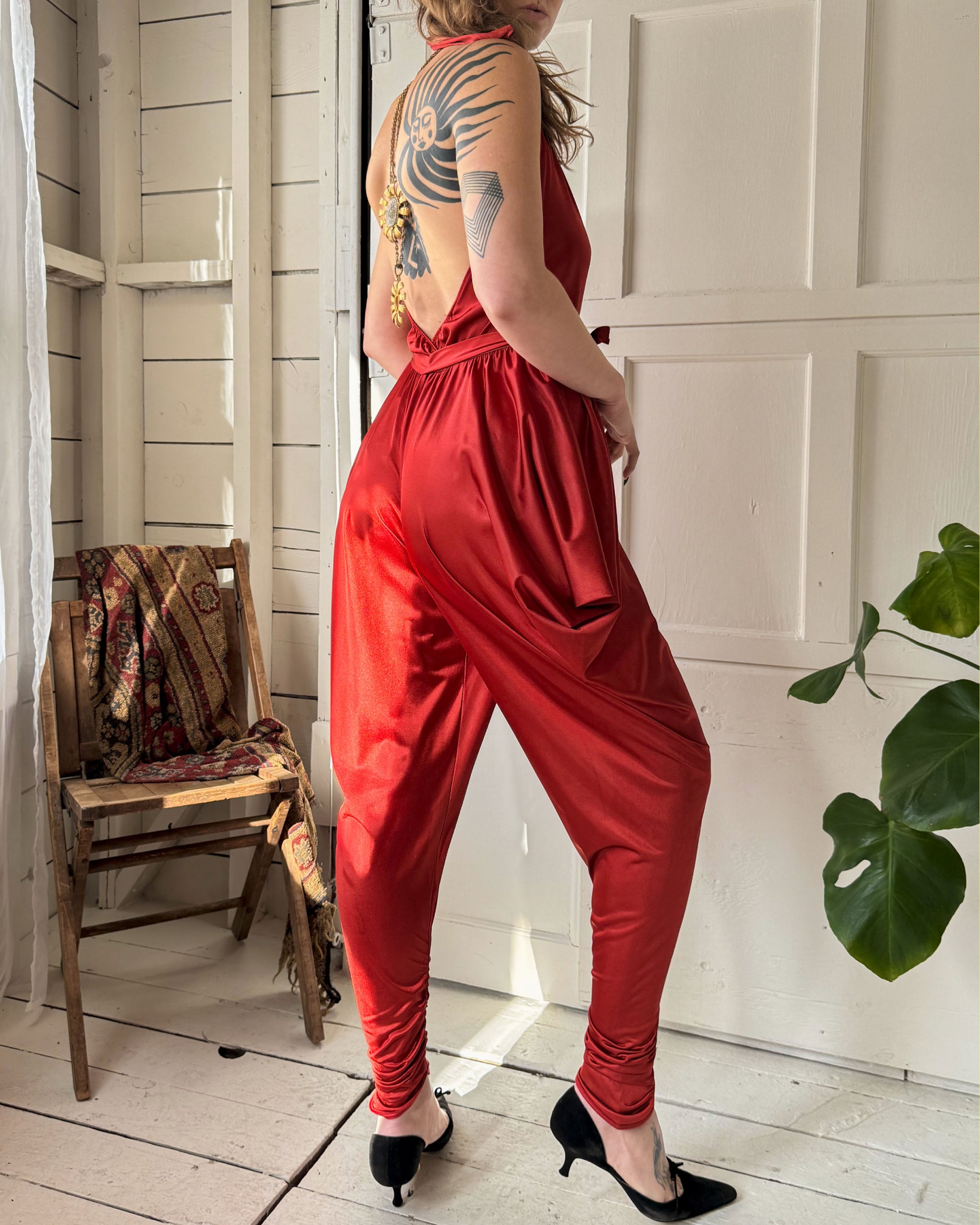 70s Slinky Halter Jumpsuit | S-M