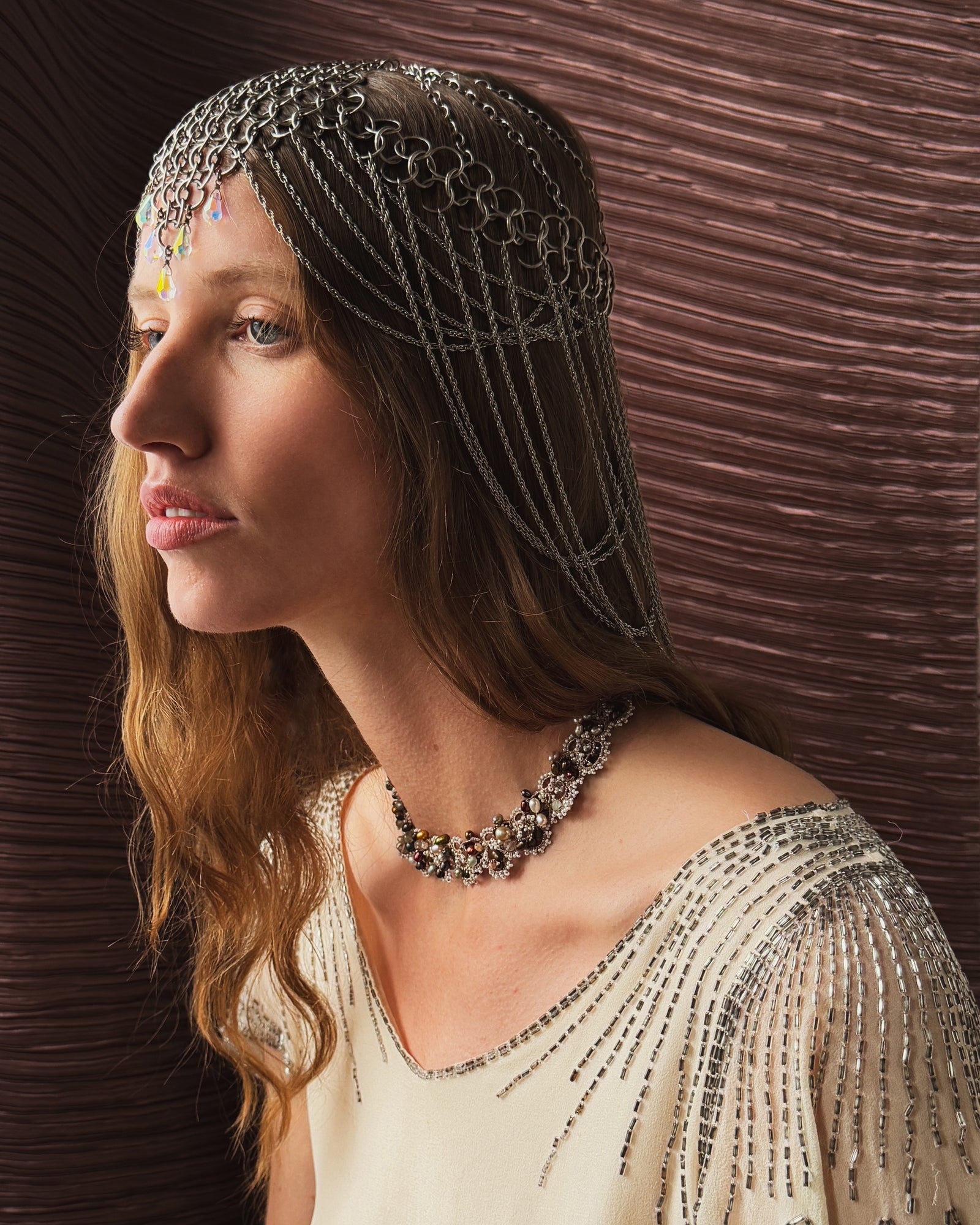 70s Chainmail Crystal Headpiece