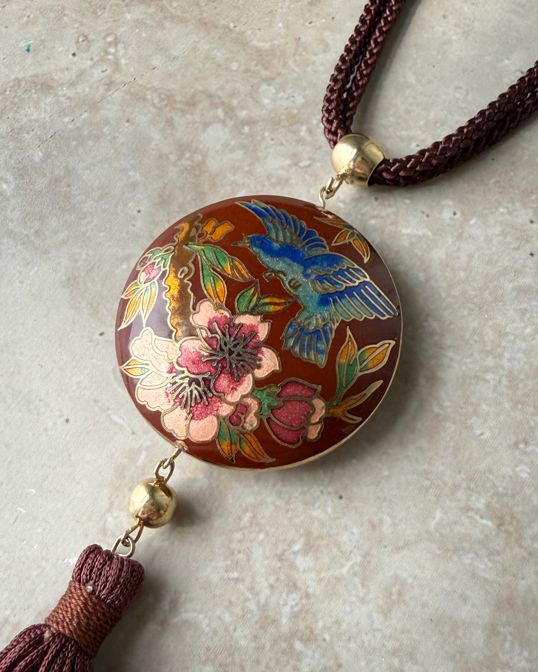 70s Cloisonne Tassel Necklace
