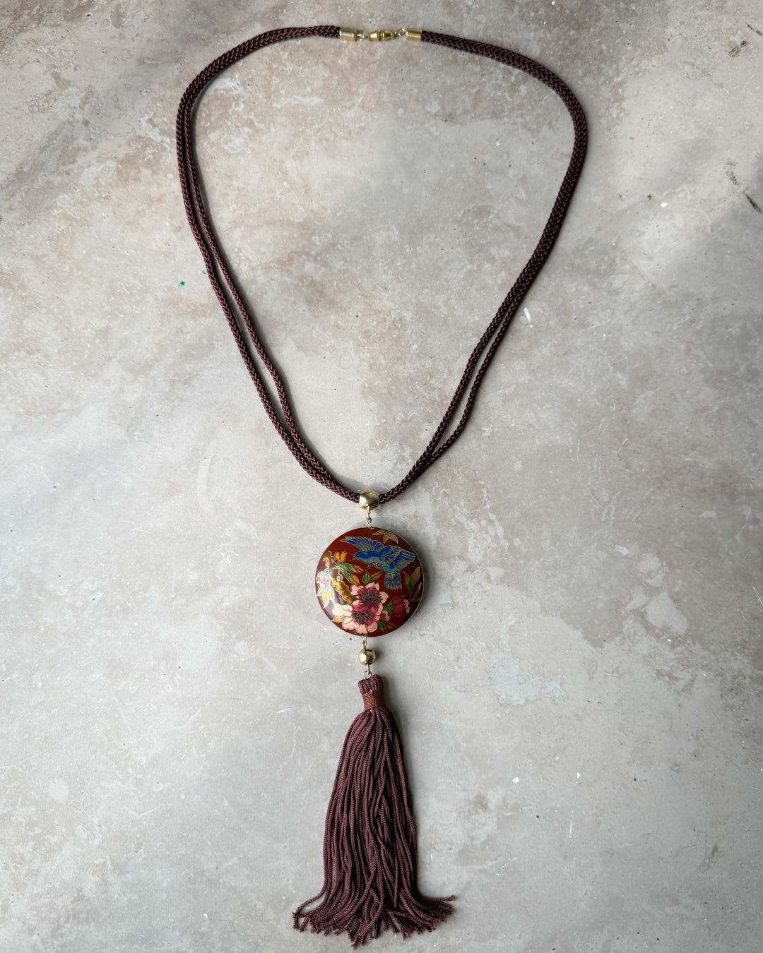 70s Cloisonne Tassel Necklace