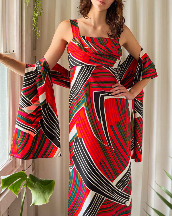 70s Psychedelic Dress & Shawl | S 70s Psychedelic Dress & Shawl | S