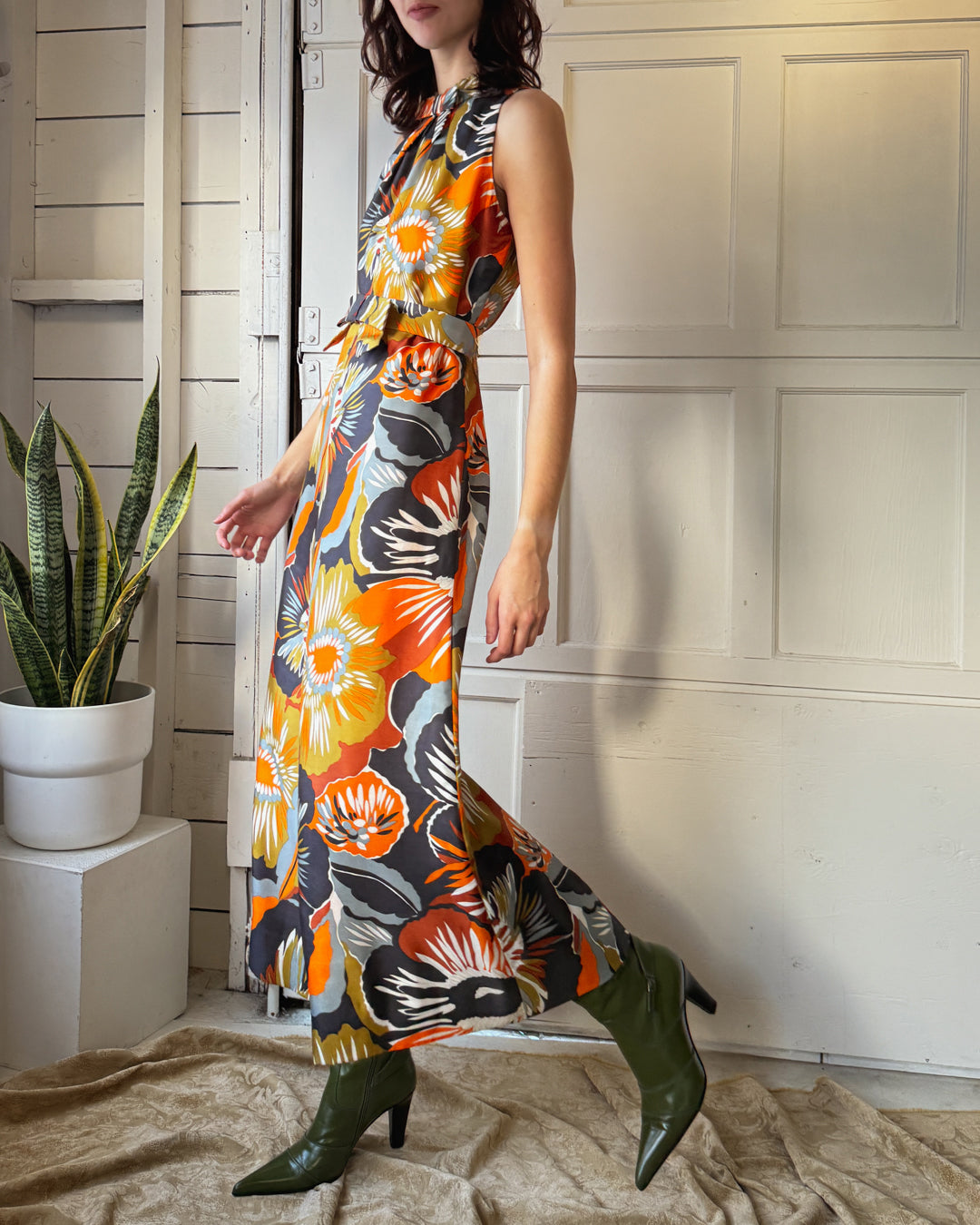 70s Silk Palazzo Jumpsuit | L