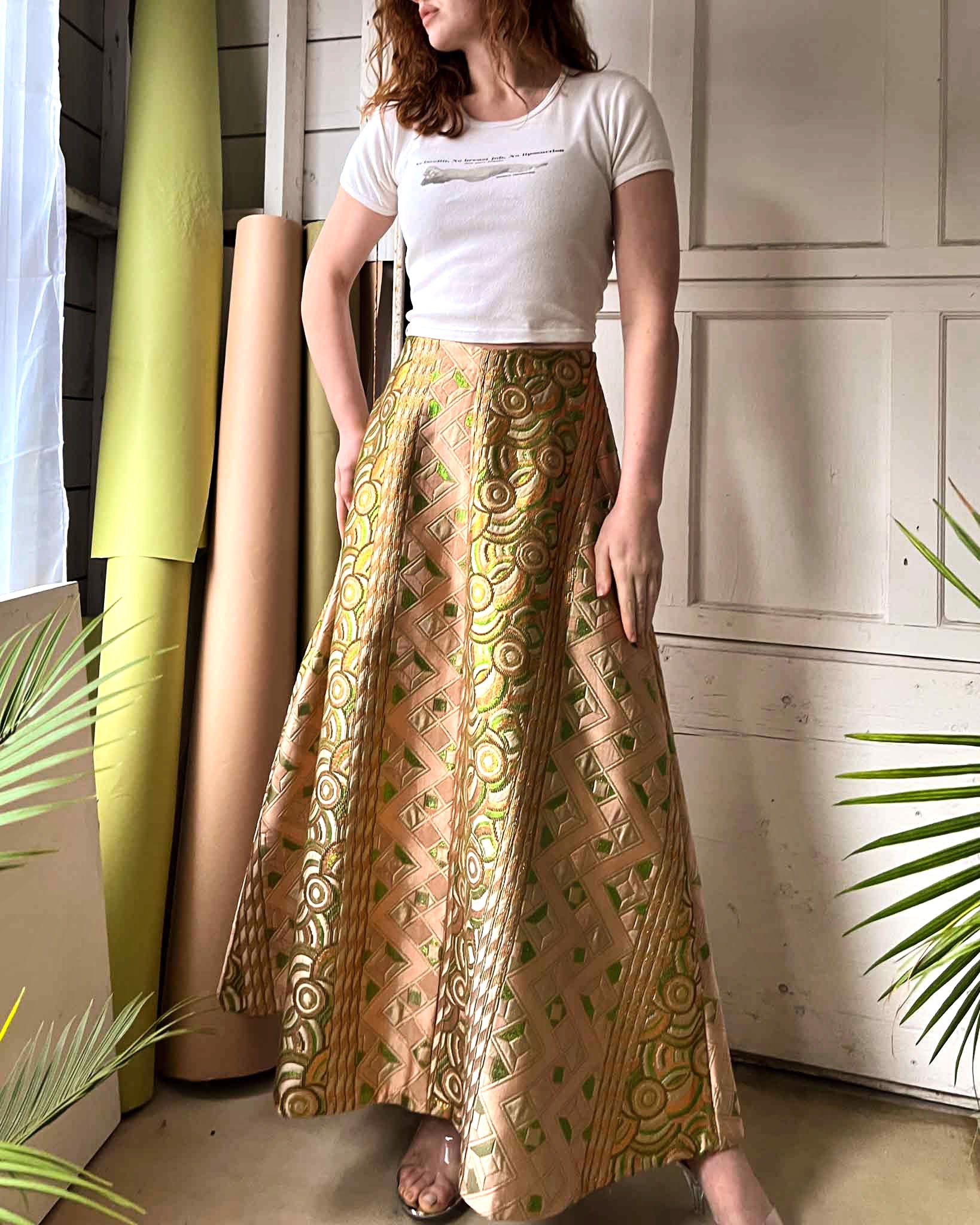 70s Metallic Silk Brocade Skirt