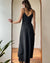 70s Charcoal Pearl Button Maxi Dress | S