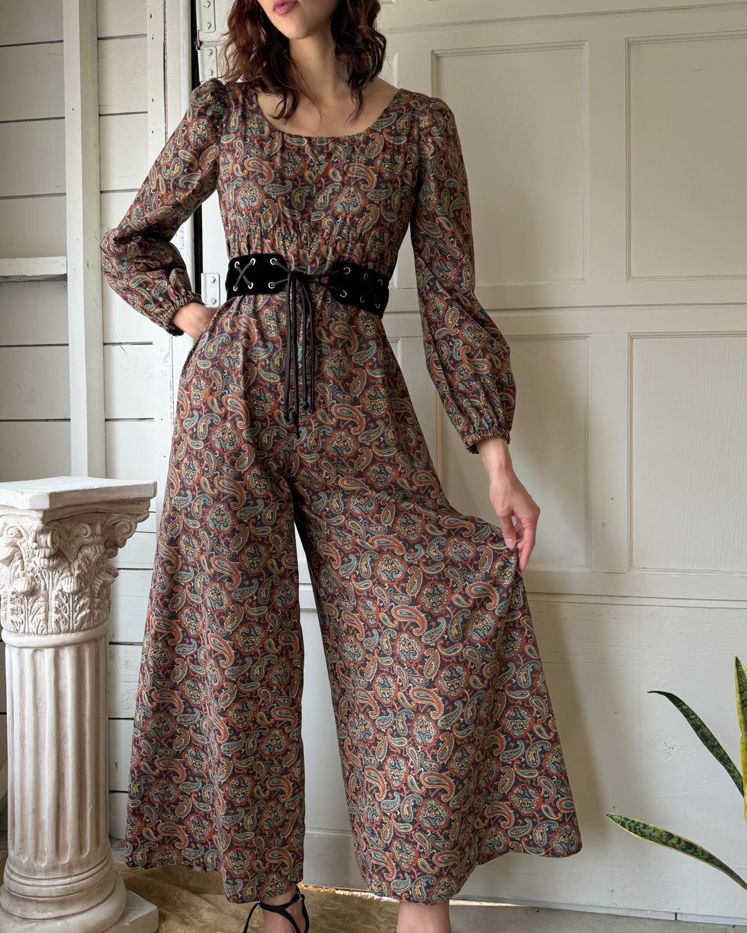 70s Paisley Palazzo Jumpsuit | M